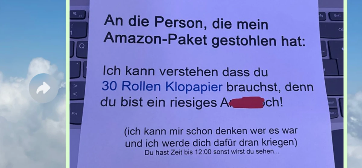 Er hat seinem Nachbar das Paket geklaut
