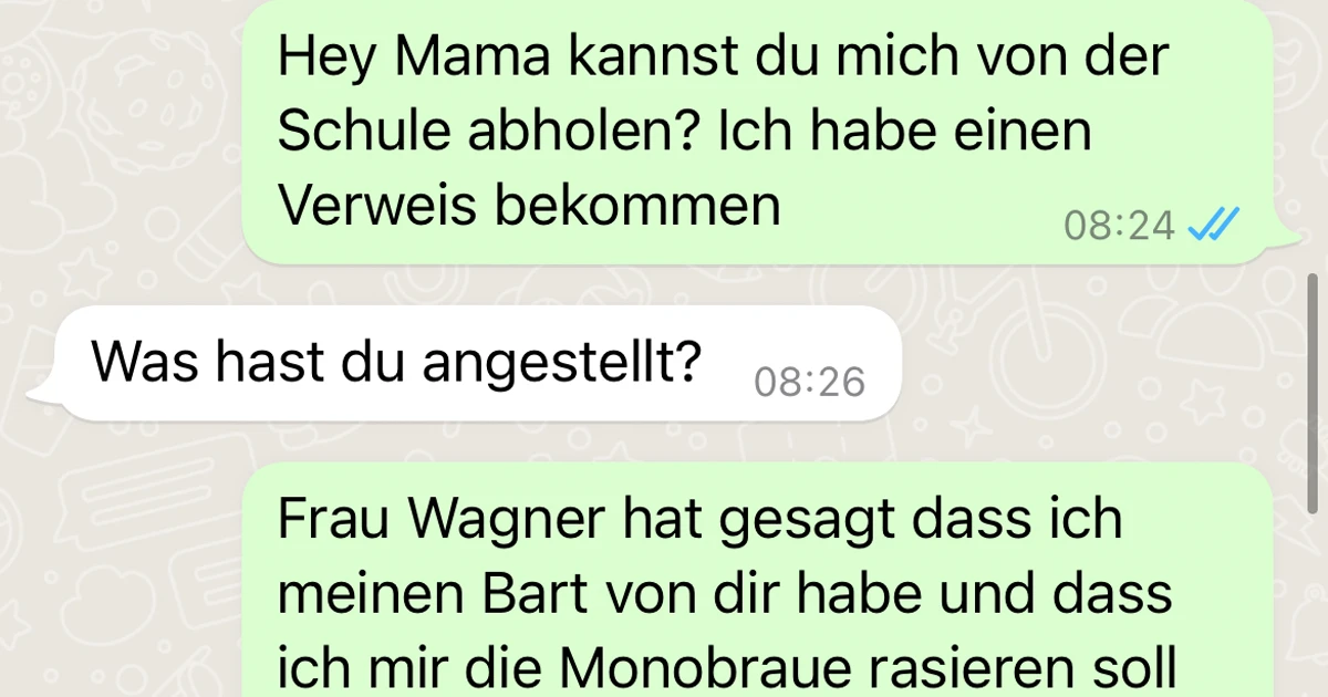 Die Lehrerin hat was gegen seine Augenbrauen